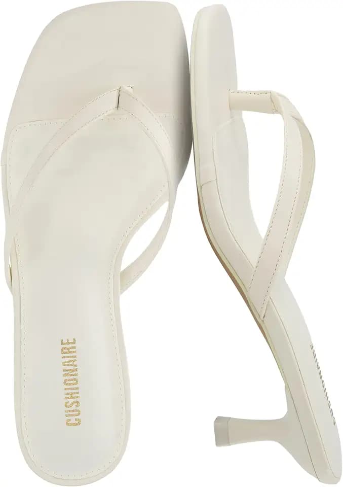 CUSHIONAIRE Miami Kitten Heels for Women, Thong Flip Flop Heeled Sandals with Memory Foam, Slip On Dressy Sandal