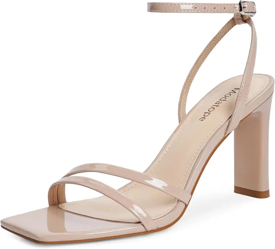 Womens Sandals Square Open Toe Chunky High Heels Strappy Ankle Strap Shoes