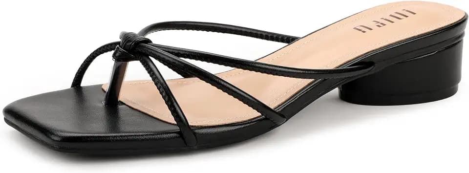 IDIFU IN1 Strappy Heels for Women Flip Flop Square Open Toe Low Thong Slide Heeled Sandals Wedding Bride Prom Bridesmaid Dress Shoes Comfortable Cute Fashion Casual Slip On Heels