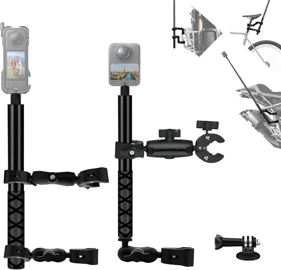 Motorrad Kamera Halterung Kit kompatibel für Insta360 X5-X Doppel Klemm Halterung mit 47” Unsichtbarem Stick Lenker kompatibel mit GoPro 12-3 Radfahren UTV,kompatibel für DJI Osmo 360 Osmo Nano