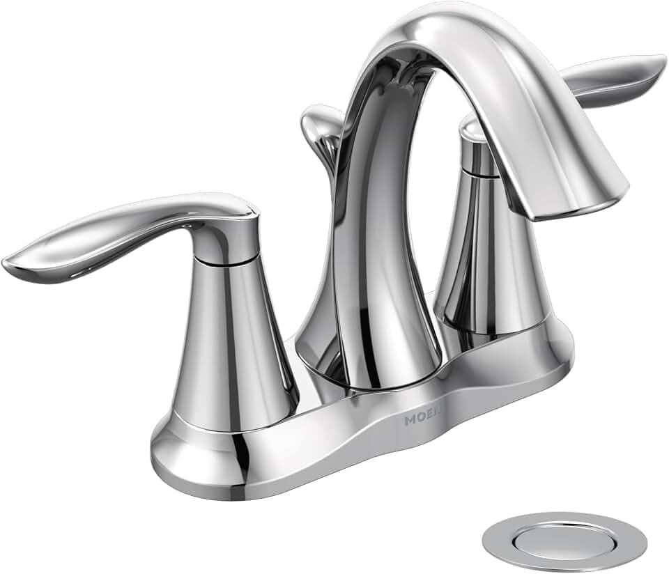 Moen Eva Chrome Two-Handle Centerset Bathroom Sink Faucet with Drain Assembly for 3-hole Installation Setups, 6410