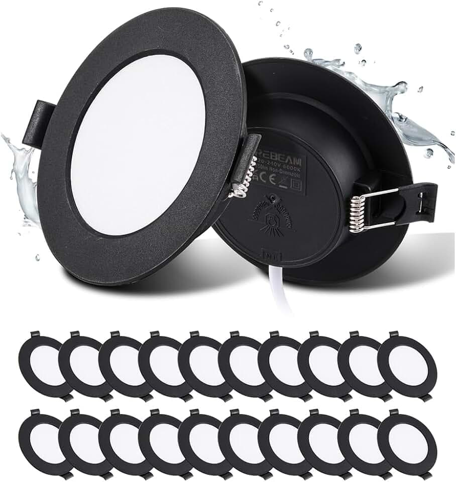 20 Stück LED Spots Schwarz 5W Rund 3000K 450LM Ausschnitt Ø75-90mm | Grebeam IP44 LED Einbaustrahler 230V Einbautiefe 25mm Spots Deckenleuchte Warmweiß für Badezimmer Schlafzimmer