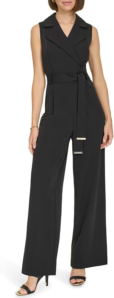 Tommy Hilfiger Women's Sleeveless Collared V Neck Straight Leg Jumpsuit