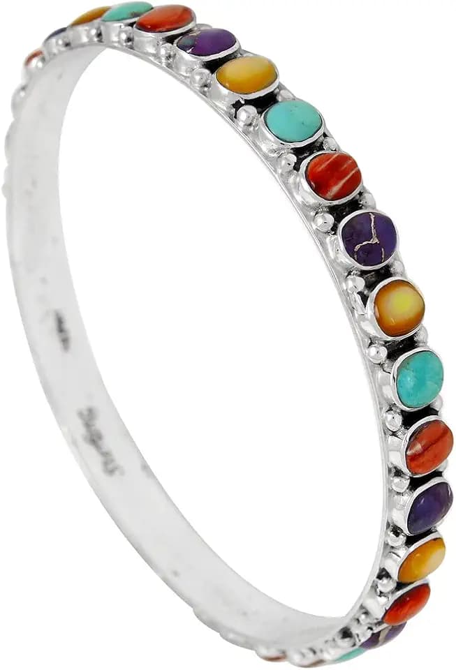Stackable 925 Sterling Silver Bangle Bracelet Genuine Gemstones & Gemstones