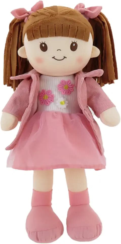 Linzy 15" Little Sweet Hearts Emily Doll - Adorable My First Plush Rag Doll for Girls - Soft Baby Doll with Braided Pigtails & Bows, Washable Sensory Cloth Baby Doll, Stuffed Doll for Toddlers