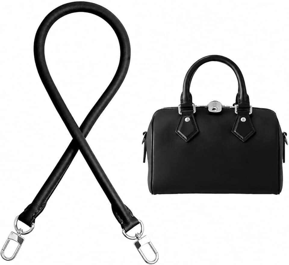 Bag Genuine Vachetta Leather Shoulder Short Strap Replacement Fit for Graceful Damier or Speedy25 30 35(Black)