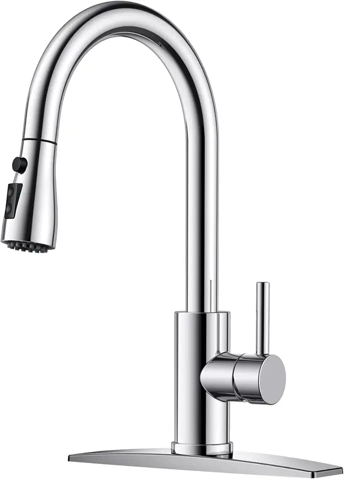 FORIOUS Kitchen Faucet with Pull Down Sprayer, Stainless Steel, Chrome