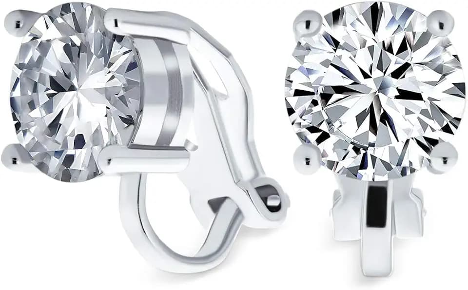 2CT Solitaire Round Cubic Zirconia CZ Clip On Stud Earrings Non Piercing