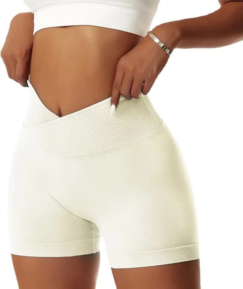 Vertvie Damen Gym Shorts V Cross Stretch Push Up Yoga Shorts Booty Scrunch Fitness Hosen Kurz High Waist Nahtlos Workout Sportshorts Butt Lift Kurze Leggings Sommer