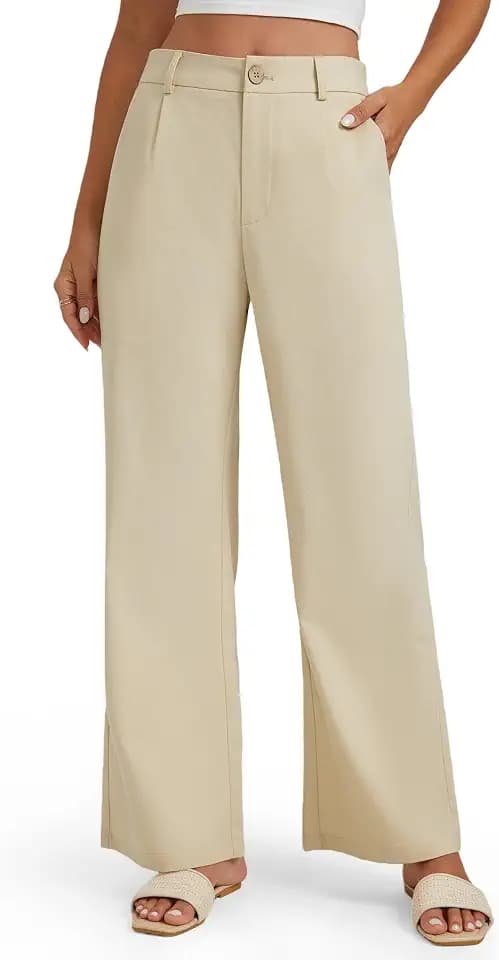 Enmain Leinenhose Damen Weites Bein Büro Stoffhose Damen Hohe Taille Freizeithose Baumwolle Businesshose mit Taschen