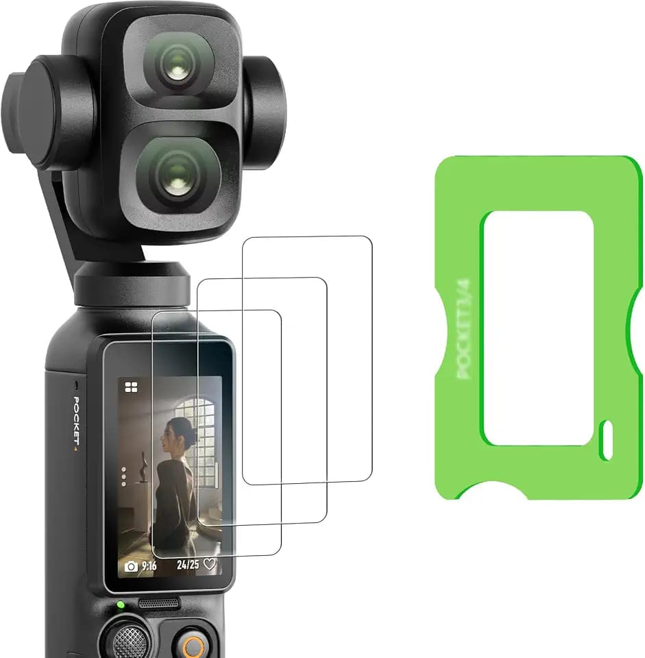 AMAZEAR Screen Protector for DJI Osmo Pocket 4P (3 Pack), Pocket 4 Pro Accessories Tempered Glass Screen Protective Cover, 9H Hardness, Ultra HD, Touch Sensitive, Bubble-Free(TGP & Frame)