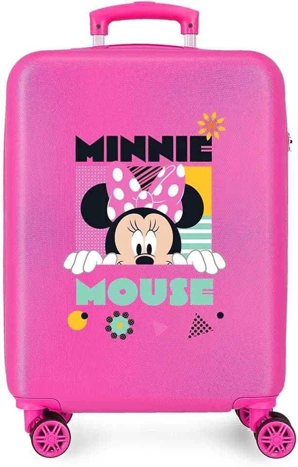 Disney Minnie Geometrischer rosa Kabinenkoffer, 38 x 55 x 20 cm, starres ABS, seitliches Zahlenschloss, 35 l, 2 kg, 4 Doppelrollen, Handgepäck