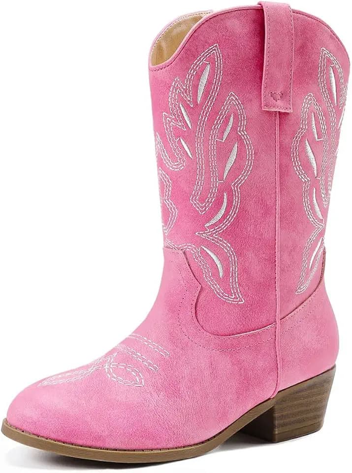 LAURMOSA Cowgirl Boots for Little Girls Mid Calf Pointed Toe Kid Cowboy Boots Side Zipper Classic Embroidered Western Boots Horse Riding Shoes Party for Toddler Little Big Kids