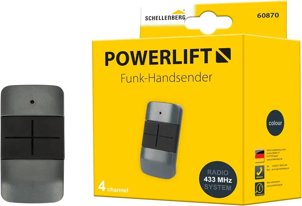 Schellenberg Powerlift Funk-Handsender 4-Kanal für Garagen- und Außentorantriebe, Funkfrequenz 433,92 MHz, Reichweite 40 m im freien Feld, inkl. Batterie, 60870