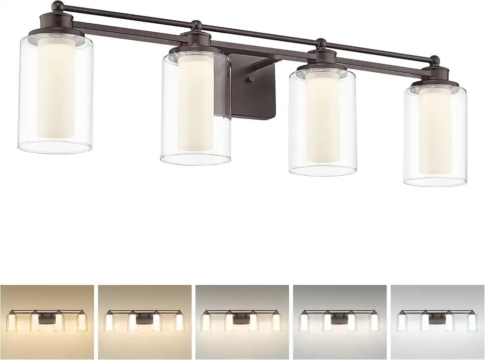 HWH Bathroom Light Fixtures 4 Lights, Clear Glass, 5CCT, 5HLT63B-4W-LED ORB
