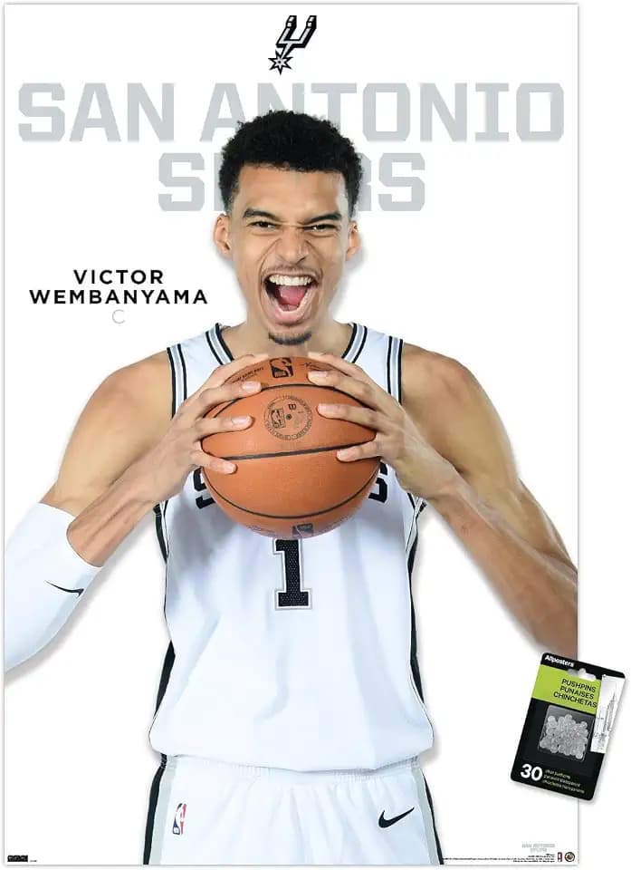 Trends International NBA San Antonio Spurs - Victor Wembanyama Feature Series 23 Wall Poster, 22.37" x 34.00", Poster & Push Pin Bundle
