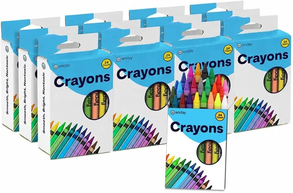 Enday Premium Non-Toxic 24 Color Crayons for Kids & Teachers - 12 Pack Easy to Hold Toddler Crayons, 288 Count