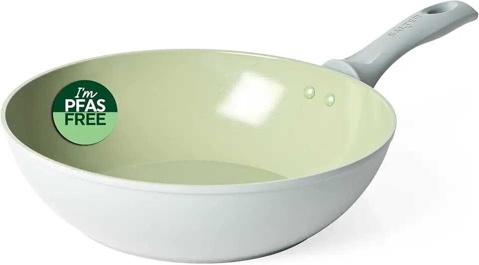 SALTER Wokpfanne Induktion 28cm, Wok Pfanne mit Antihaftbeschichtung, Induktions Wok Titan-Keramik XXL für Asiatisches Kochen, PFAS-frei mit Bakelite-Griff