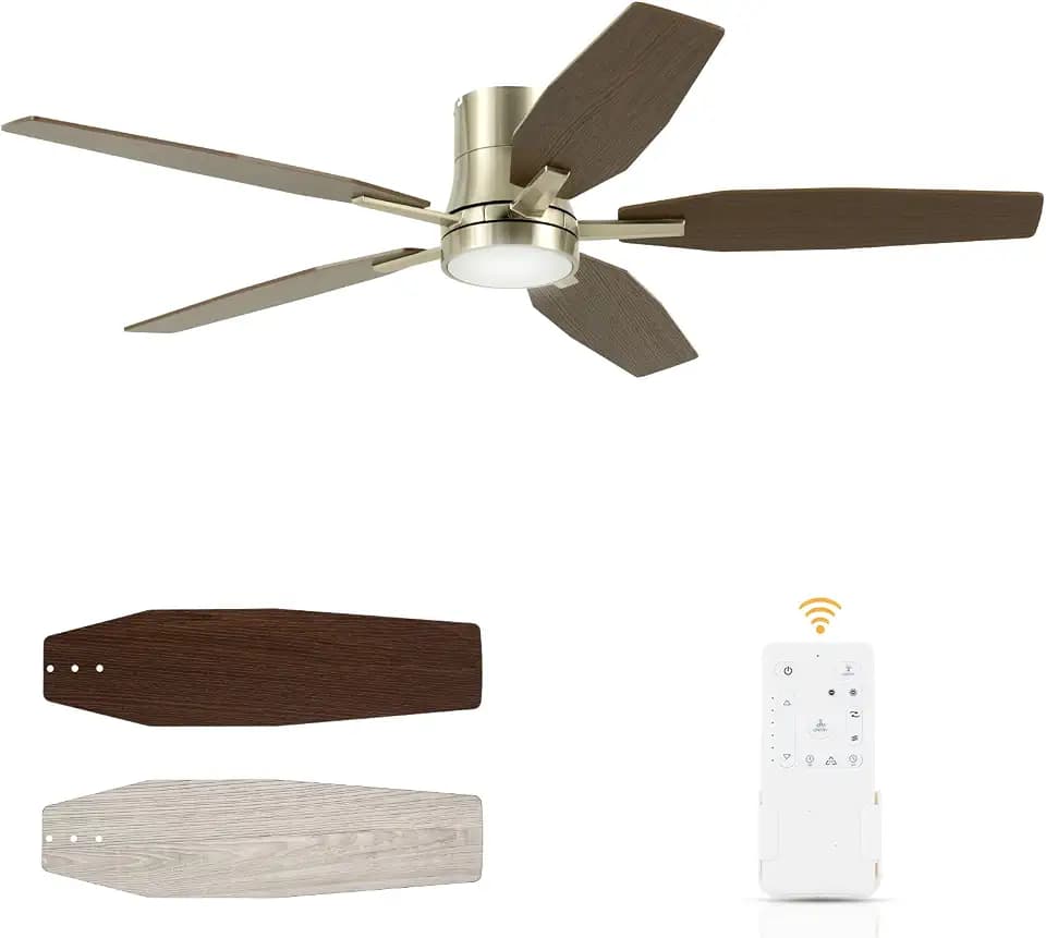 52 Inch Flush Mount Ceiling Fan with Light for Bedroom