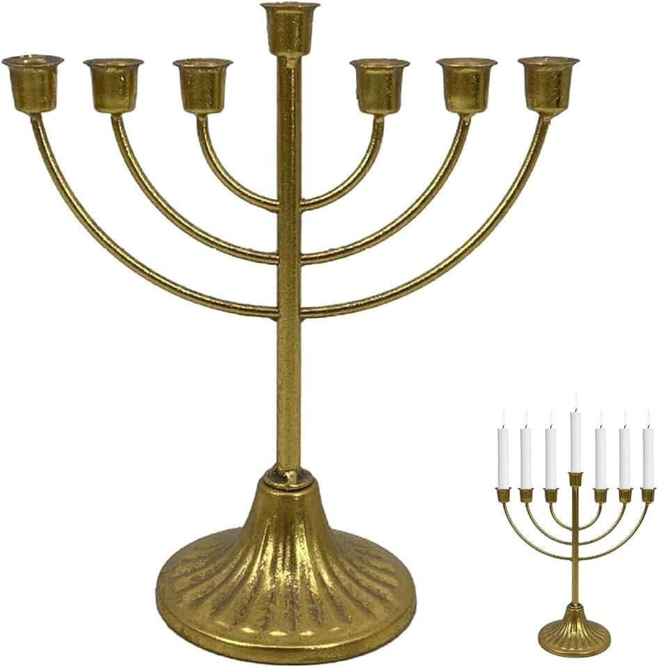 Chanukka Menora 7 Köpfe versilbert, handpoliert, festliches Geschenk für jüdische Lichterfest, Jüdische Dekorationen, auslaufsichere Kerzenhalter, Menoras für Chanukka