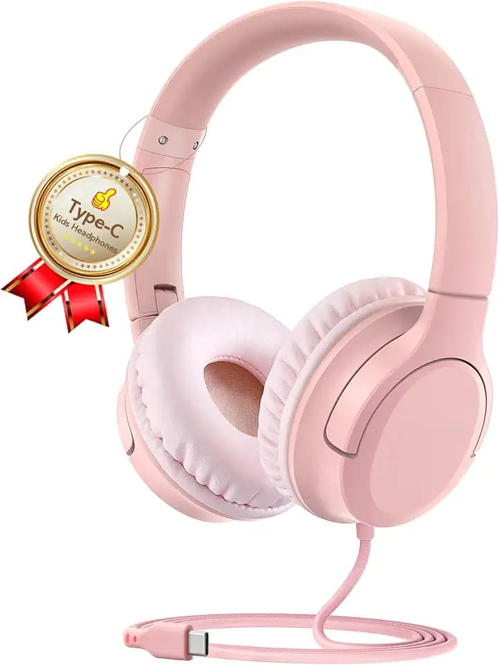 DyBaxa Kids Headphones,Wired On-Ear Foldable Headphones for Kids,Light Pink