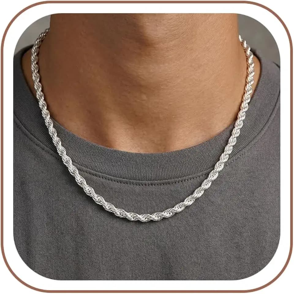 Sterling Silver Chain Necklace for Men - 7mm Rope Chain