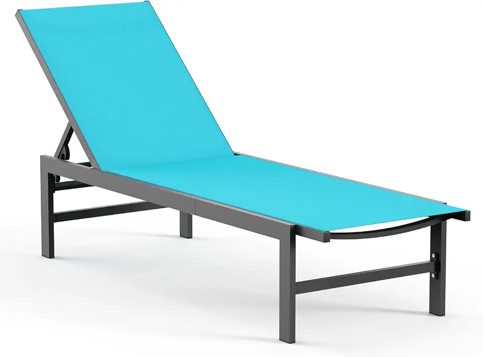 Vexwalx Lounge Chair Outdoor, Aluminum Pool Lounge Chairs with 5-Position Recliner, Patio Chaise Lounge Outdoor for Backyard, Poolside, Deck (Lakeblue)
