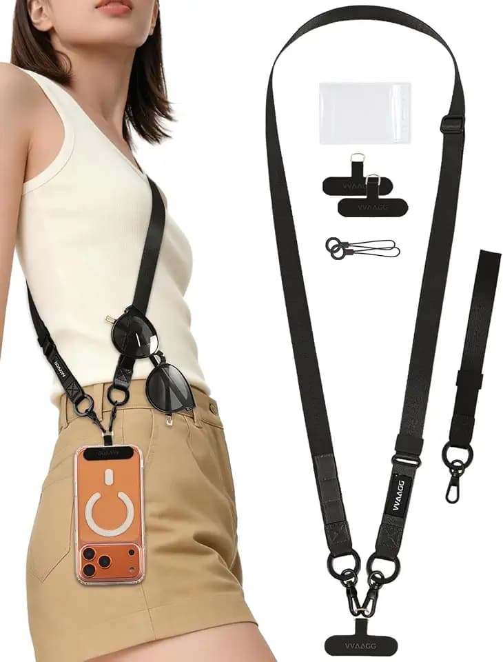 VVAAGG Cell Phone Lanyard for iPhone: Adjustable Phone Strap Crossbody Neck and Wrist Strap Anti-Theft Lanyard Travel Essential Compatible for iPhone Android Smartphones