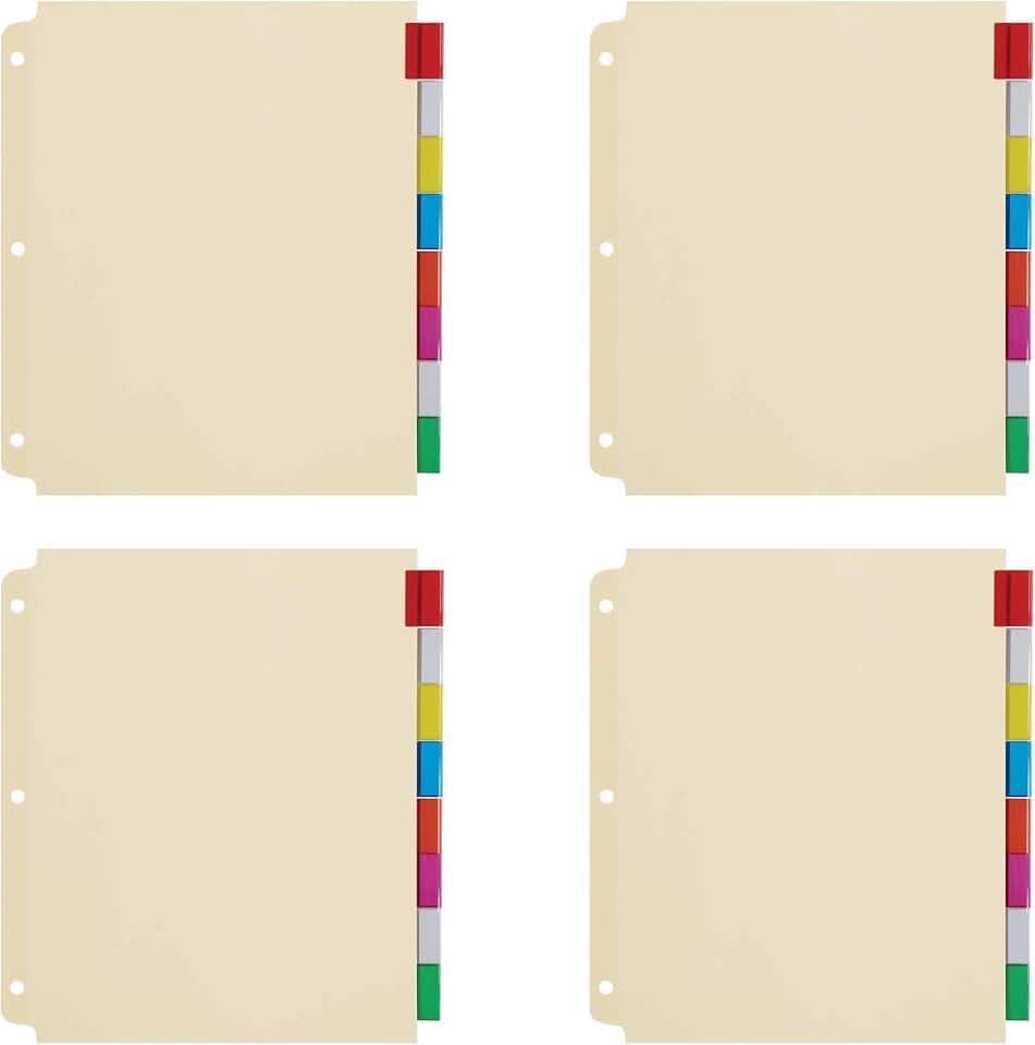 Oxford 3 Ring Binder Dividers, 8 Tab, Insertable Multicolor Big Tabs, 4 Sets (R215-8A3), Assorted