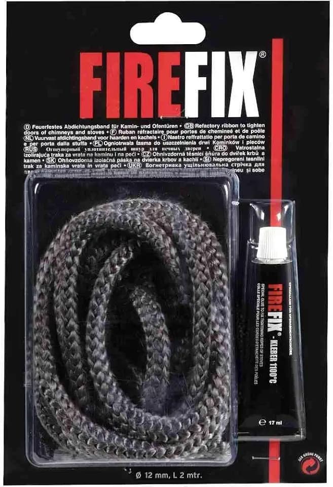 FIREFIX 2046 Keramikkordel ø 12mm, grau I 2m Dichtschnur für Kaminofen I Rundkordel I Ofendichtschnur mit bis zu 1100 °C hitzebeständigem Kleber 17ml , Verpackung kann variieren