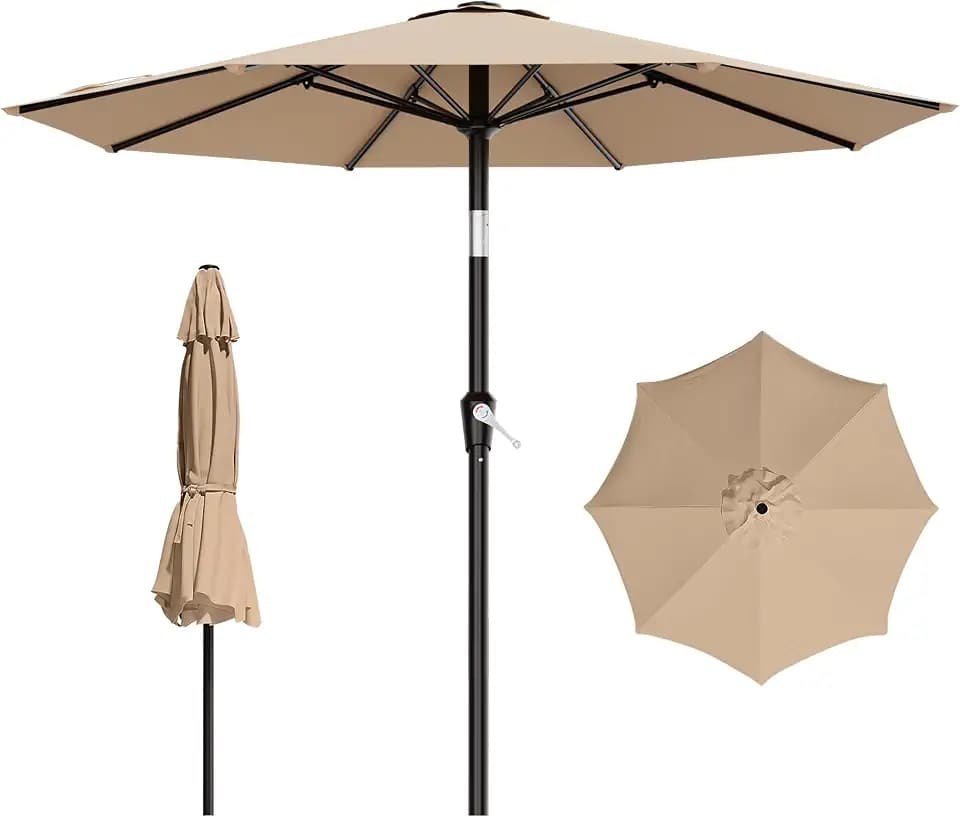 AreShark 9FT Outdoor Patio Umbrella with Tilt and Crank, Beige