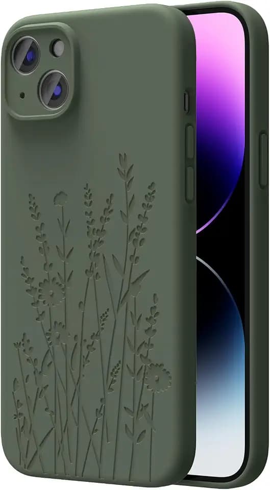 OAOA Engraved for iPhone 14 Case, Calke Green Flower
