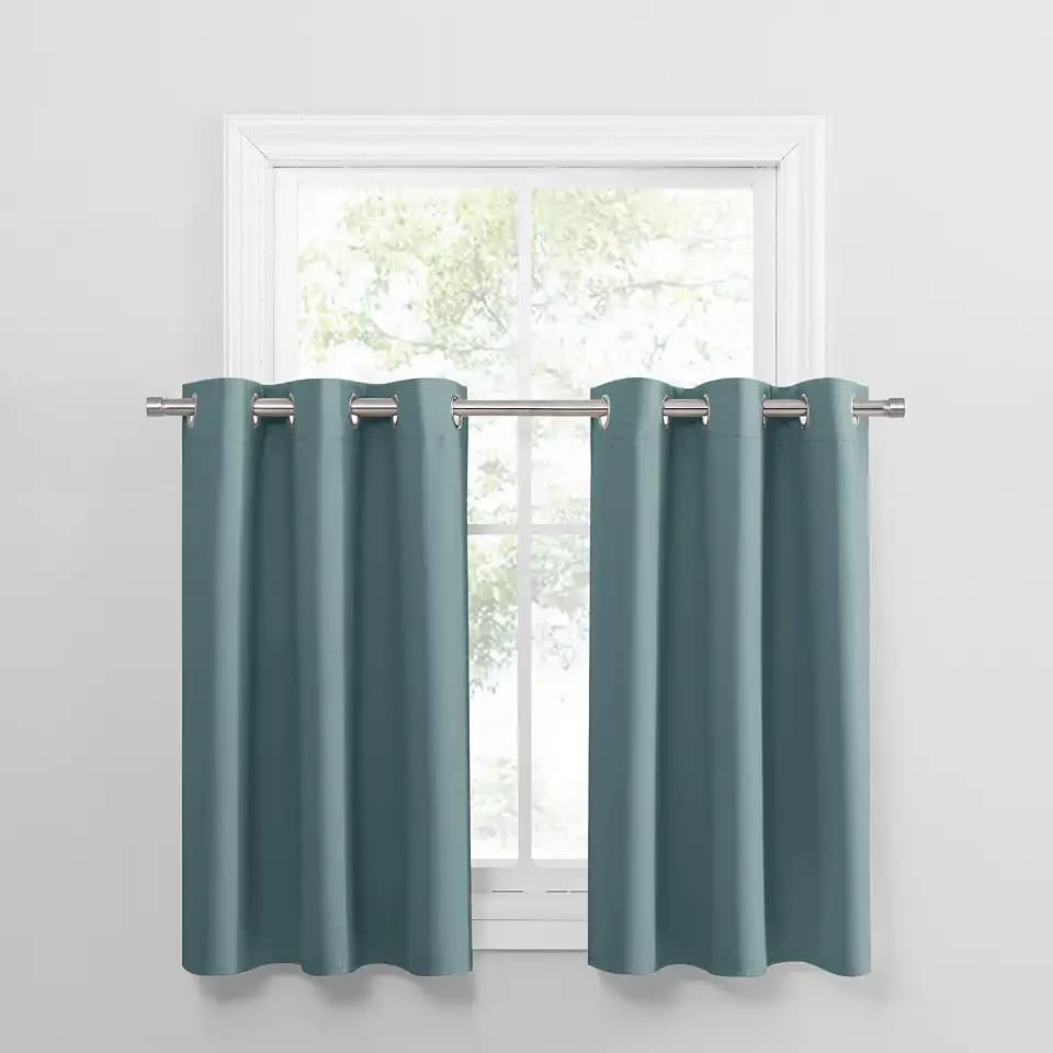 PONY DANCE Small Curtains Blackout, Privacy Energy Efficiency Mini Curtains for Kids Bedroom RV Camper Windows Trailer Bathroom Kitchen Cabinet Window, W 42 x L 36, Fluorescent Blue, 2 Panels