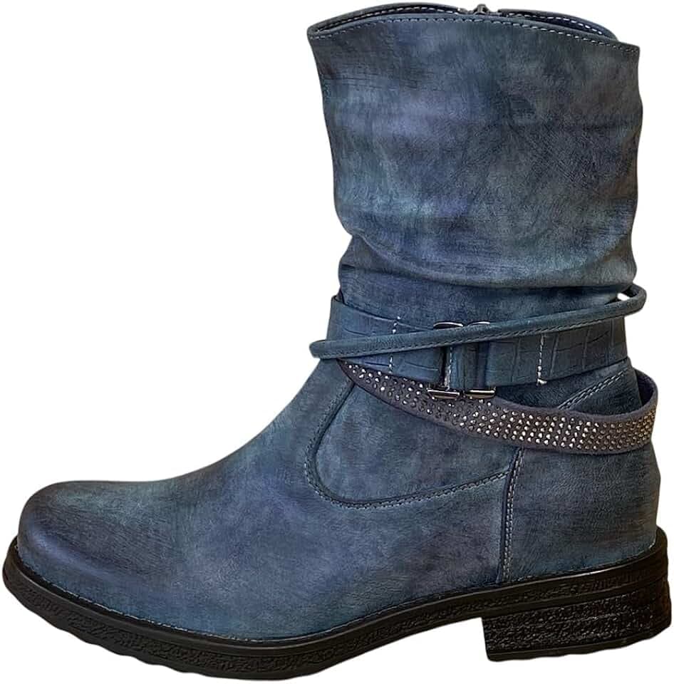 Damen Stiefeletten Nieten Biker Boots Glitzer Stiefel leicht gefüttert 1573