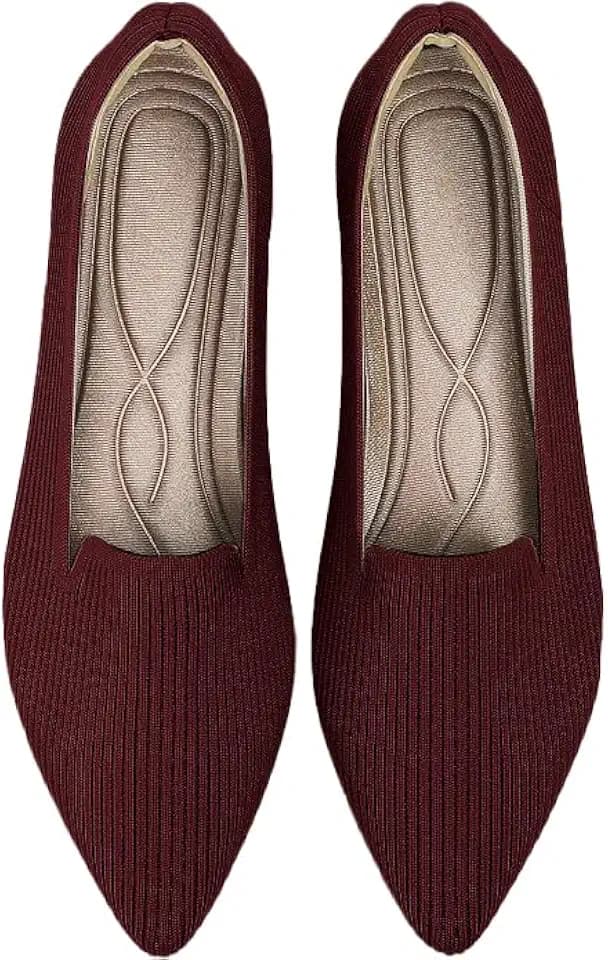 TINGRISE Women's Flats Shoes Pointed Toe Knit Washable Ballet Comfortable Dressy Work Flat