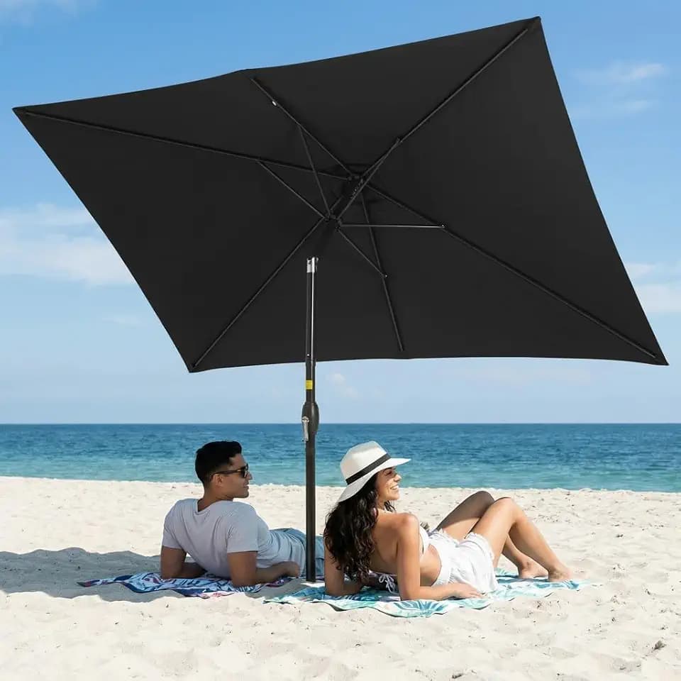 Wisteria Lane Patio Umbrella, Rectangular Patio Umbrella, Metal Pole Square Outdoor Umbrella with Crank and Push Button Tilt, Large Outdoor Umbrella with Polyester Canopy, Black