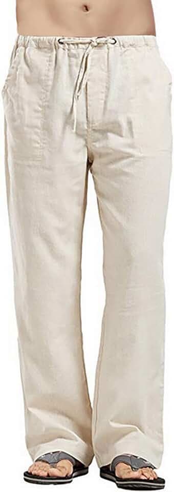 Herrenhose aus Leinen einfarbig entspannte Passform lässige Yogahose gerade Beine Hose