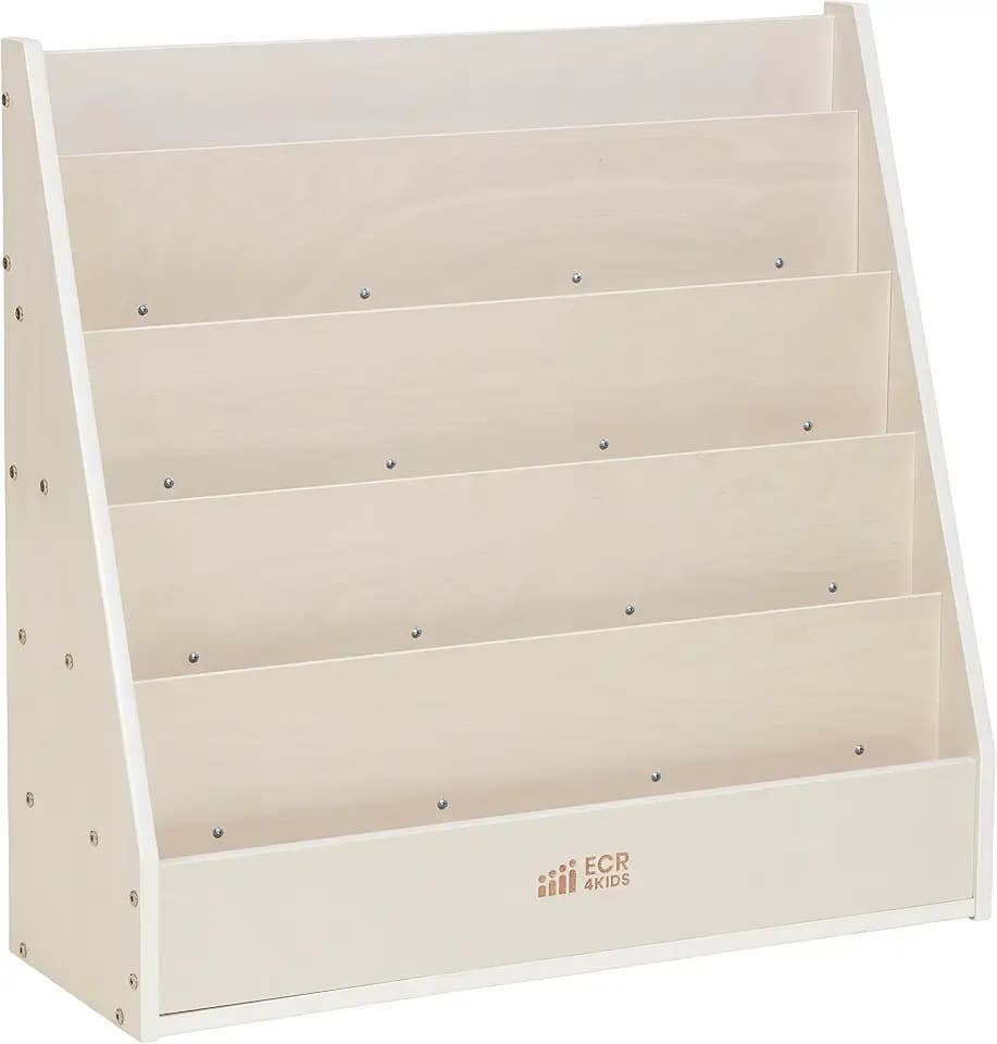 ECR4Kids Streamline Double-Sided Book Display with Storage, White Wash