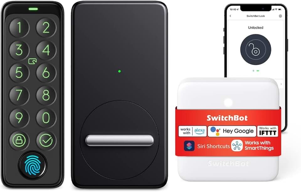SwitchBot WLAN Smart Lock mit Touchscreen-Tastatur, Türriegelschlösser, Smartes Türschloss, Elektronisches Türschloss, Türöffner per App, Fingerprint, Code, Alexa, Google