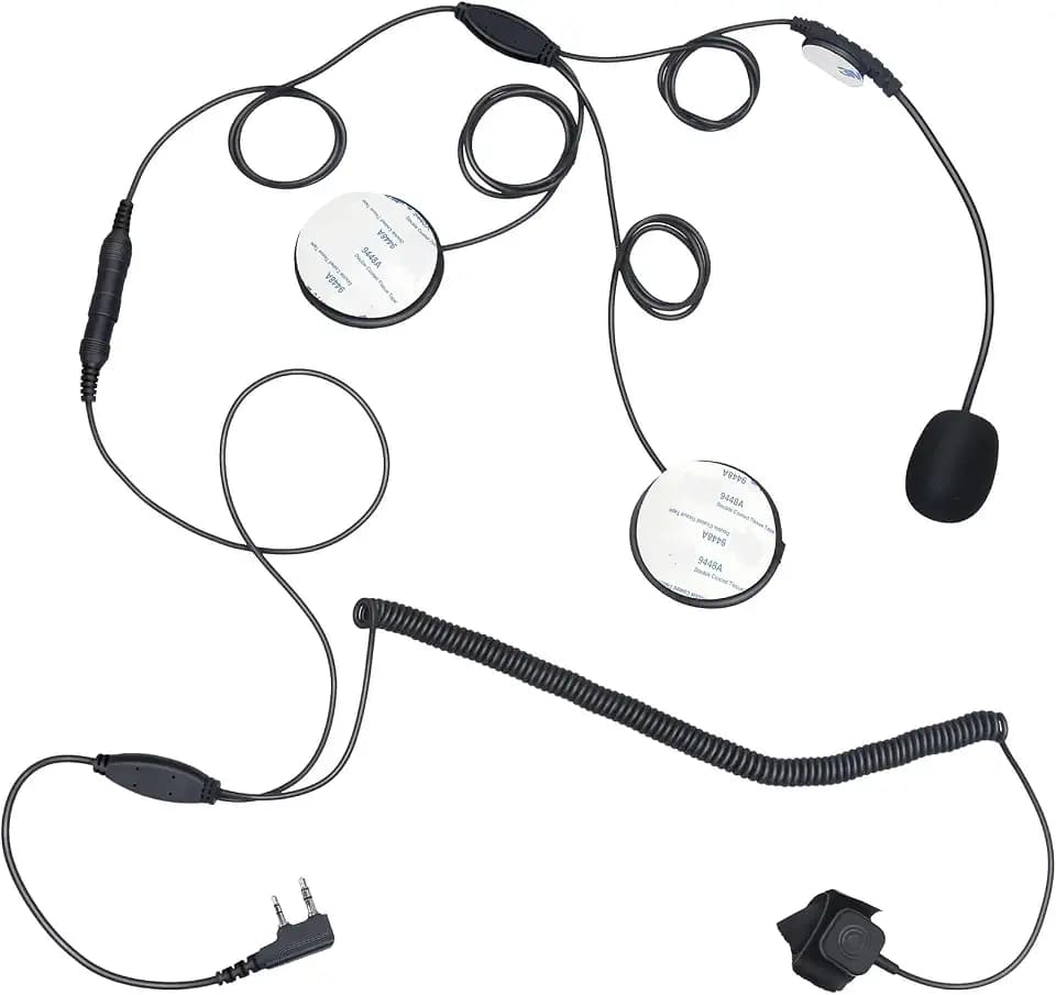 2 Pin Full Open Face Motorcycle Headset Ptt Mic Earpiece Helmet Kit Headphones with Mic for Baofeng Kenwood Retevis Walkie Talkie Intercom Communication