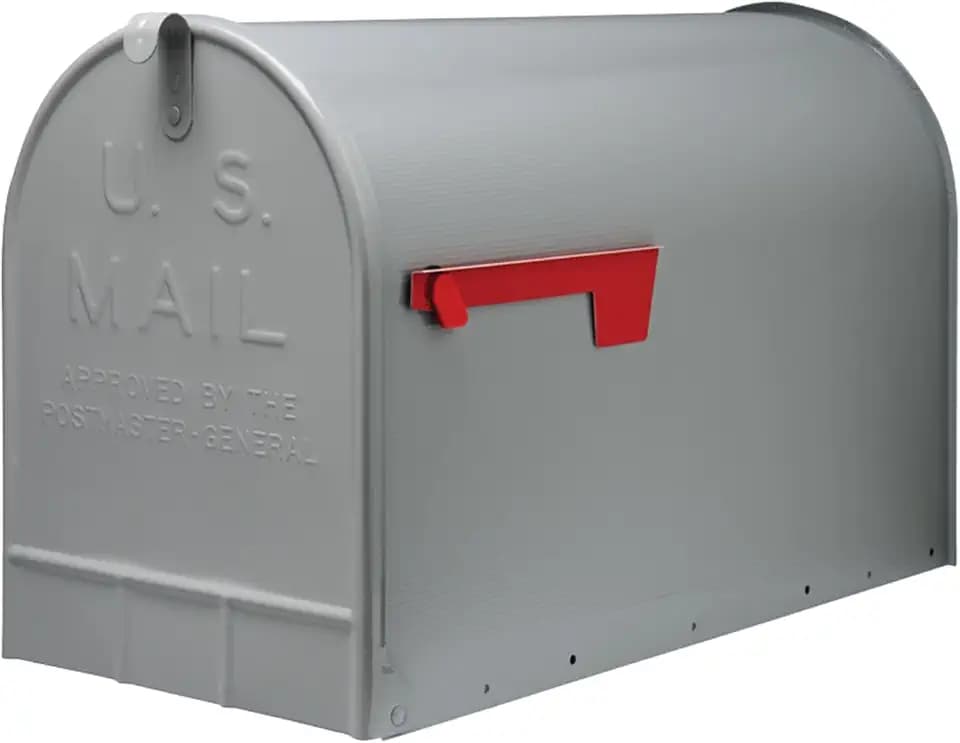 Architectural Mailboxes Stanley™ Oversized Weather-Resistant Steel Metal Post Mounted Mail Box for Outside, Grey, Extra Large Rural Mailbox, USPS Approved for Residential Delivery