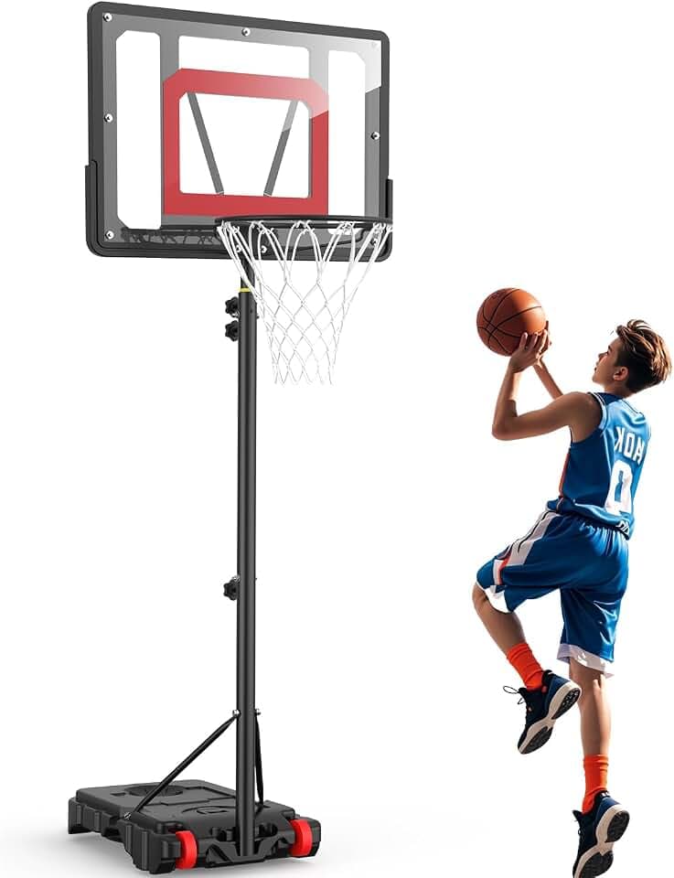 Basketballkorb Outdoor Kinder basketball ständer: 155-210 cm Höhenverstellbar Basketballständer mit 80 cm bruchsichere Rückwand, Vergrößerter Basis und Rollen für Kinder/Jugendliche