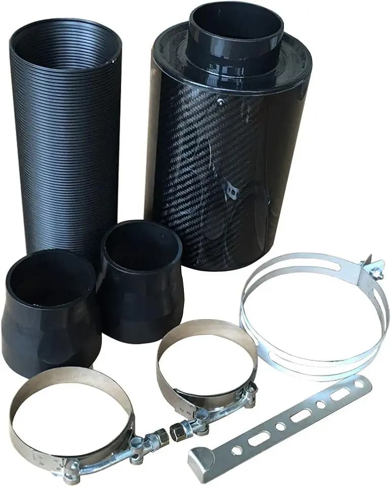 Universal Induction Pipe Hose Kit Intake Air Filter, Universal Car 3" Carbon Fibre Cold Air Filter Feed Enclosed Intake Induction Pipe Hose Kit