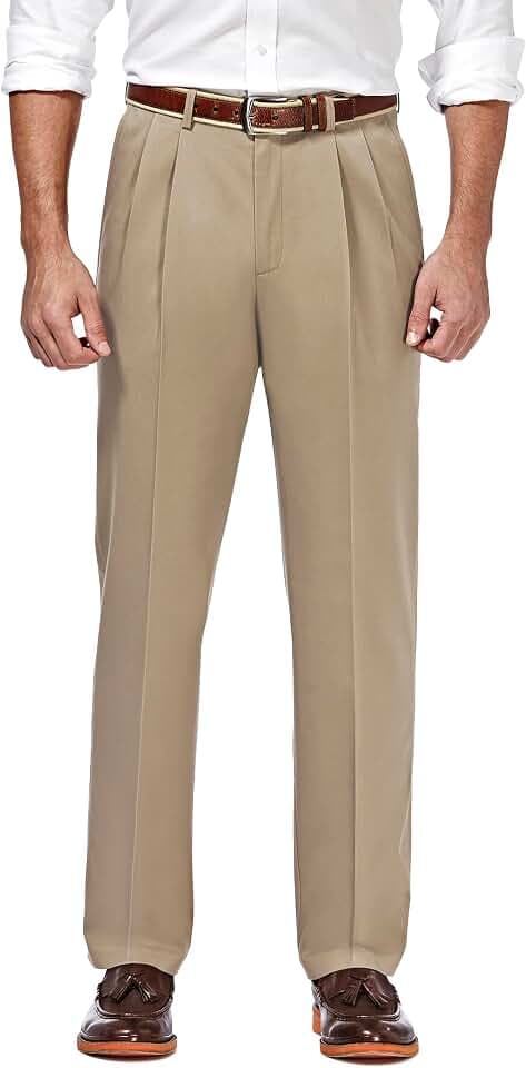 Haggar B&t Premium Herren Bügelfrei, Klassische Passform, erweiterbare Taillenfalte vorne