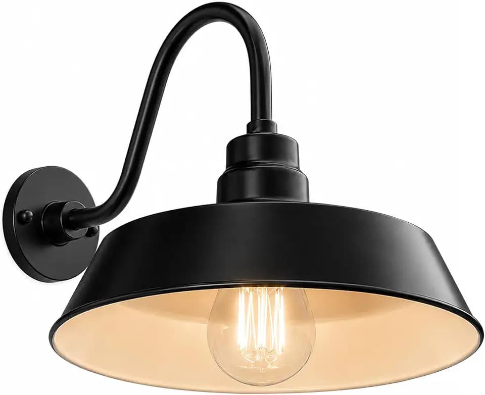 17in. Satin Black Outdoor Gooseneck Barn Light Fixture, 5000K Cool White
