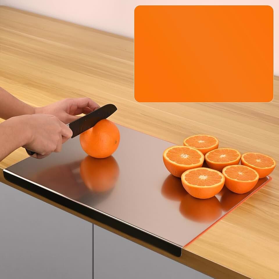 Large Stainless Steel Cutting Board with Silicone Mat,15.7 x 11.8 In