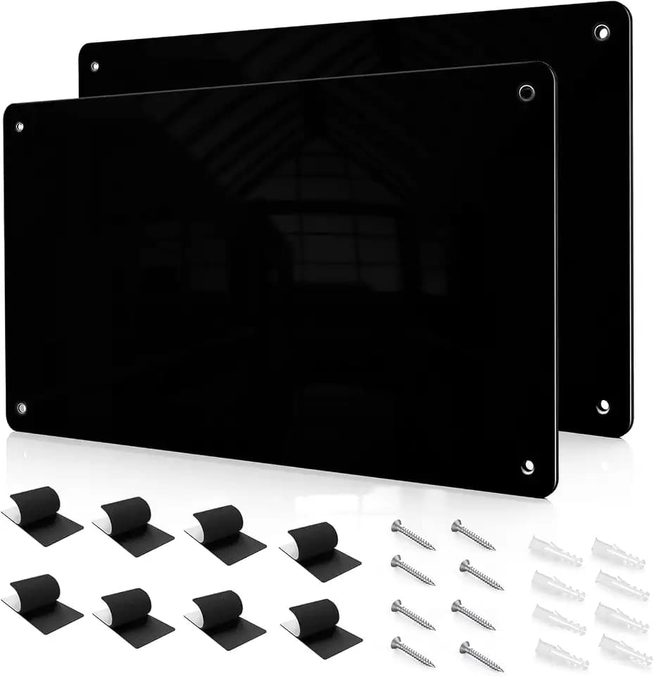 17.7" x 11.8" 2 Pack Black Metal Magnetic Board - Magnet Bulletin Board to Display Magnetic Letters Numbers Animal, Poetry, Spice Jars, Notes, Photos, Suitable for Wall, Refrigerator, Cubicle