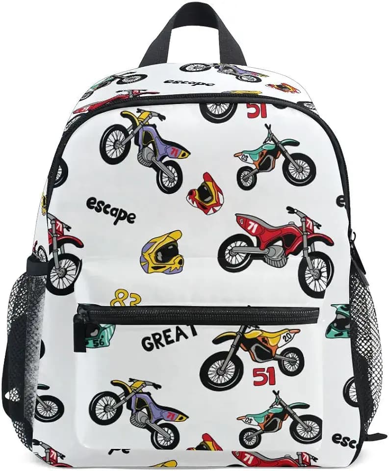 Fisyme Toddler Backpack Vintage Motorcycle School Bag Kids Backpacks for Preschool Kindergarten Nursery Girls Boys, M