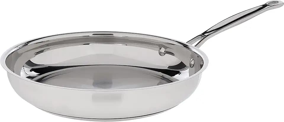 Cuisinart 10-Inch Open Skillet, Stainless Steel Skillet Large Kitchen Pan, Dishwasher Safe, Compatible with Induction, Electric, Gas Cooktops, Oven Safe Saucepan, Cool Grip Handles