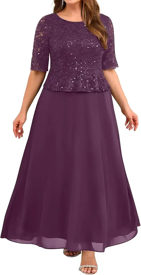 Plus Size Formal Dress - Sequin Lace Mother of The Bride Maxi Dress Women